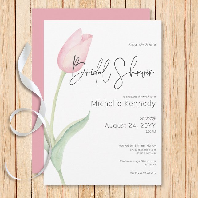 Invitación Ducha nupcial moderna rosa tulipán solo (Modern Pink Tulip Solo Bridal Shower Invitation)