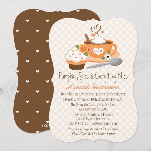 Invitación Ducha nupcial monogramada de especias (Anverso / Reverso)