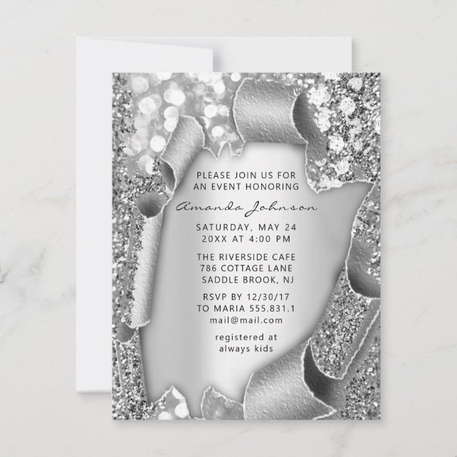 Invitación Ducha nupcial Nacimiento SWEET 16 Purpurina Gris 3 (Anverso)
