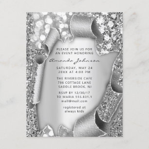 Invitación Ducha nupcial Nacimiento SWEET 16 Purpurina Gris 3