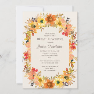Invitación Ducha nupcial Naranja Luncheon Floral Fall Amarill