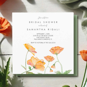 Invitación Ducha nupcial Naranja Poppies de acuarela floral