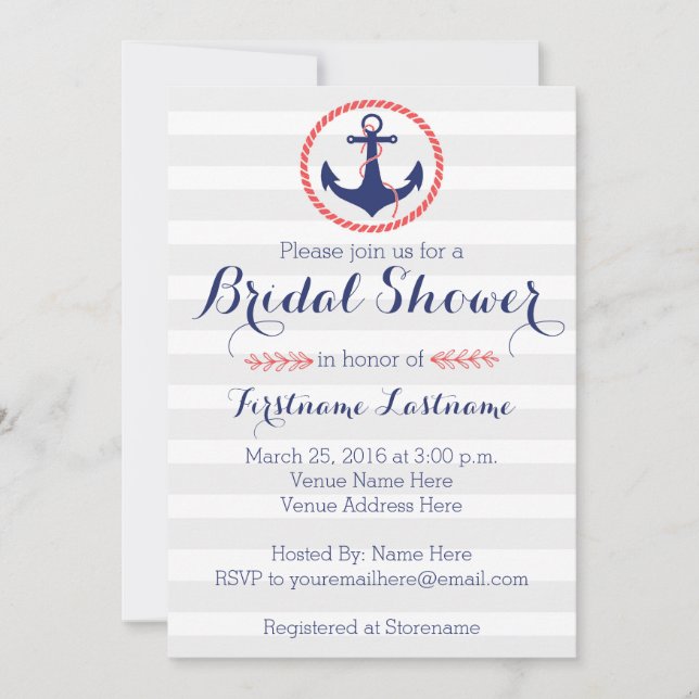 Invitación Ducha nupcial náutica (Anverso)