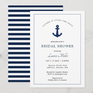 Invitación Ducha nupcial náutica de la marina y el ancla blan
