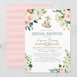 Invitación Ducha nupcial náutica de los rosas florales de la