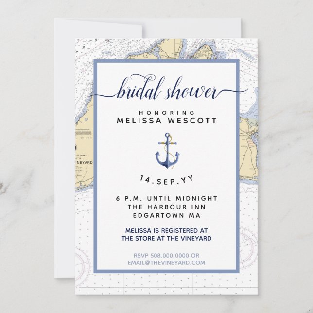Invitación Ducha nupcial náutica | Viñedo de Martha (Anverso)