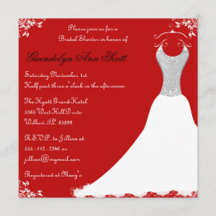 Invitación Ducha nupcial negra y roja del vestido de boda