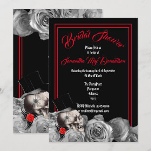 Invitación Ducha nupcial negra y roja gótica, de la roca o