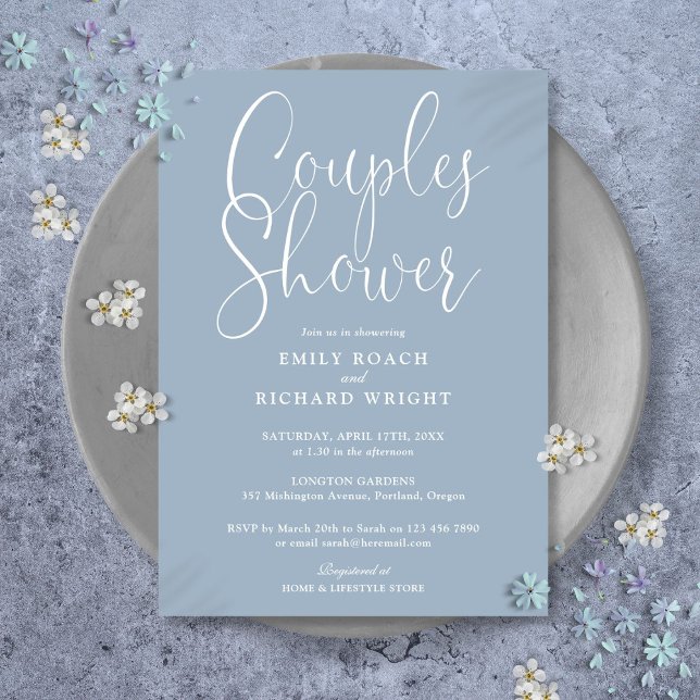 Invitación Ducha nupcial nupcial de parejas azules (Dusty Blue Couples Bridal Wedding Shower Invitation)