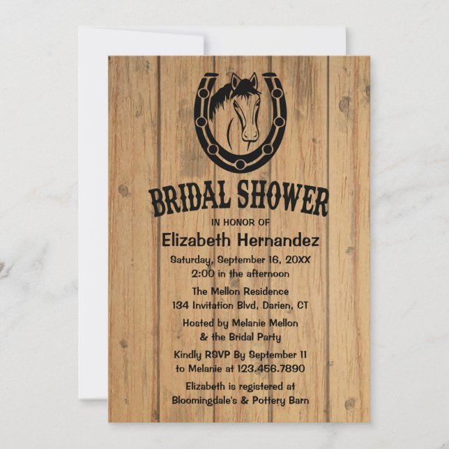 Invitación Ducha nupcial occidental caballo herradura marrón  (Anverso)