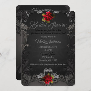 Invitación Ducha nupcial ornamental gótica del rosa rojo del