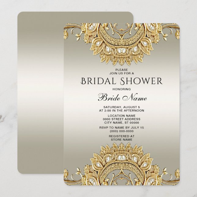 Invitación Ducha nupcial Ornate Gold (Anverso / Reverso)