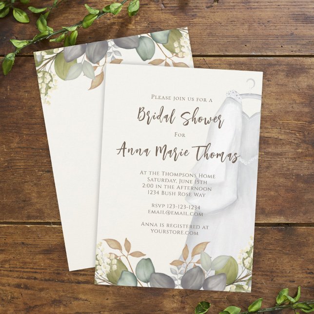 Invitación Ducha nupcial otoño deja vestido Boda elegante (Subido por el creador)