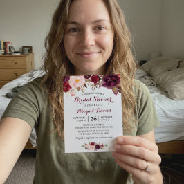Invitación Ducha Nupcial Otoño Floral Rojo Burgundy Marsala