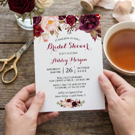 Invitación Ducha Nupcial Otoño Floral Rojo Burgundy Marsala