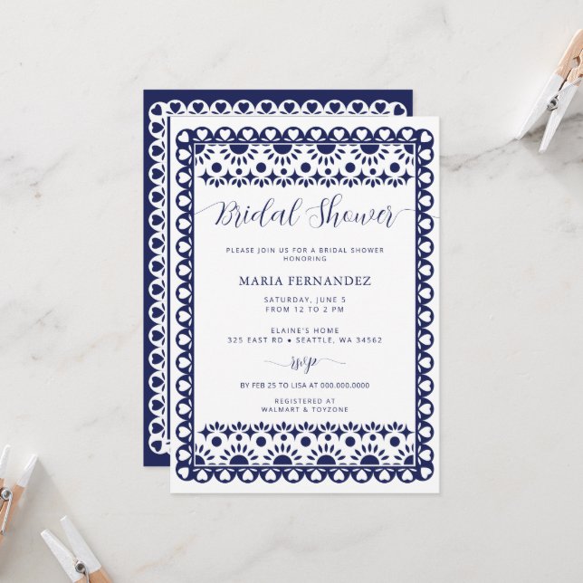 Invitación Ducha nupcial Papel Picado de la Marina Mexicana (Anverso/Reverso In Situ)