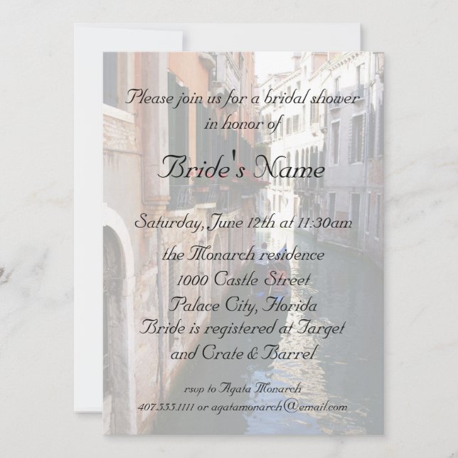 Invitación Ducha nupcial para la boda veneciana del tema (Anverso)