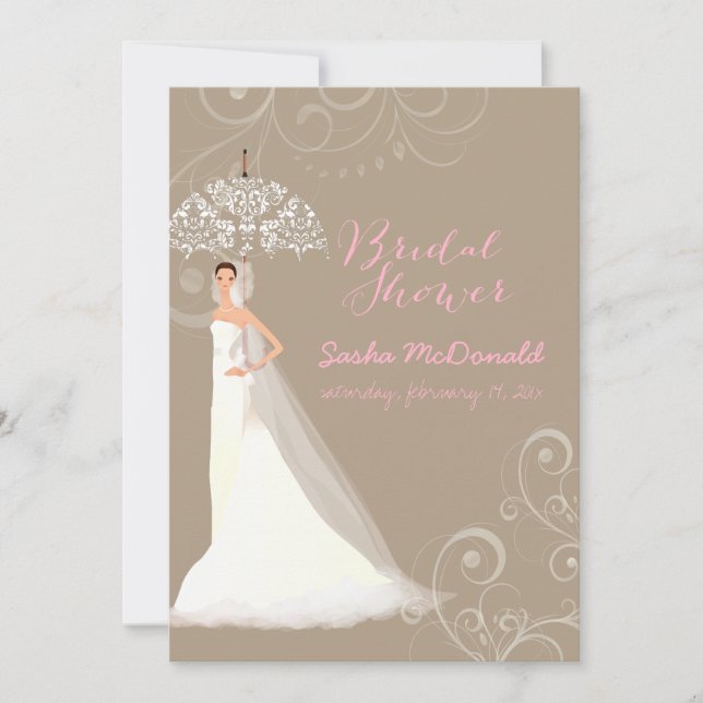 Invitación Ducha nupcial/paraguas de encaje/gancho para el dí (Anverso)