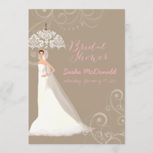 Invitación Ducha nupcial/paraguas de encaje/gancho para el dí