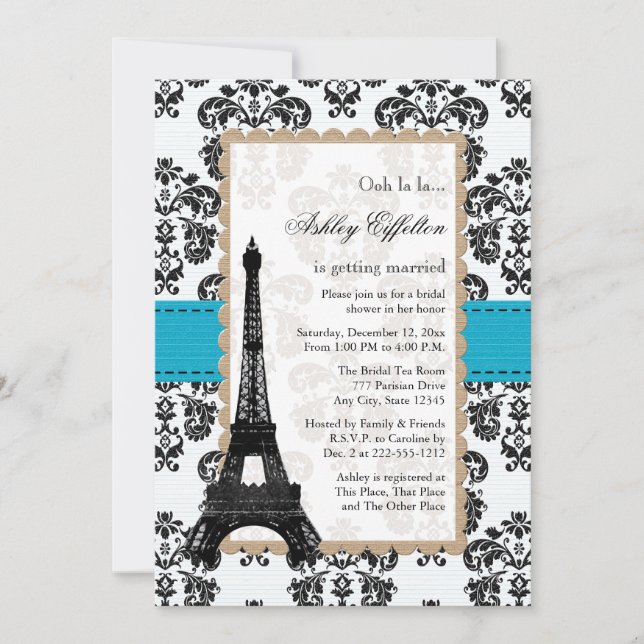 Invitación Ducha nupcial parisina de la Torre Eiffel (Anverso)