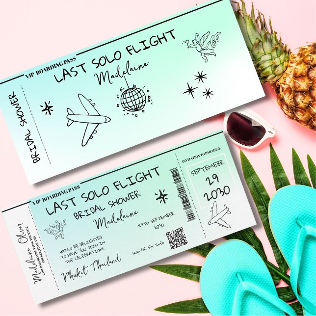 Invitación Ducha nupcial Pase de embarque QR Último Vuelo Sol (Subido por el creador)