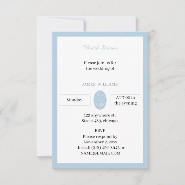 Invitación Ducha nupcial personalizada azul (Anverso)