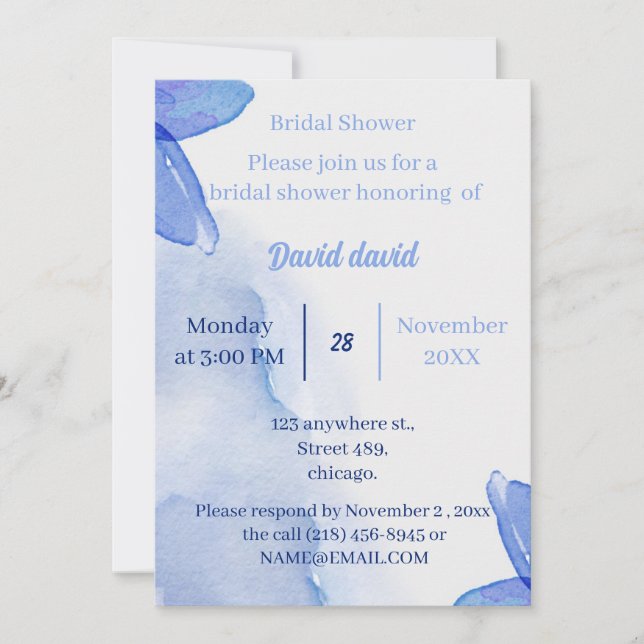 Invitación Ducha nupcial personalizada de flor azul (Anverso)