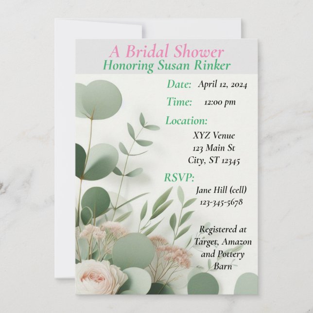 Invitación Ducha nupcial personalizada, floral (Anverso)