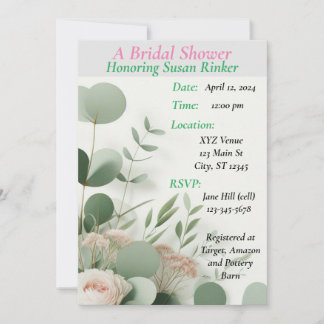 Invitación Ducha nupcial personalizada, floral
