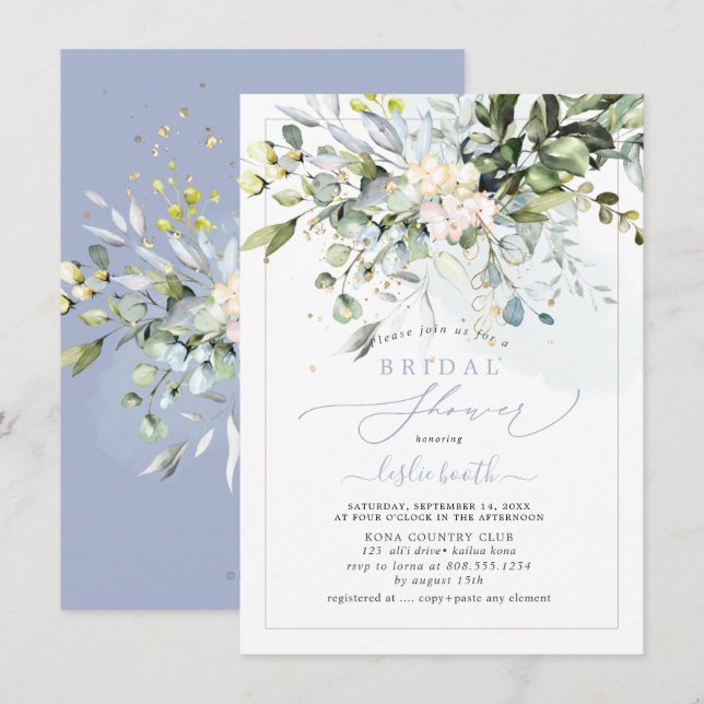 Invitación Ducha nupcial PixDezines Blue Gum Eucalyptus (Anverso / Reverso)