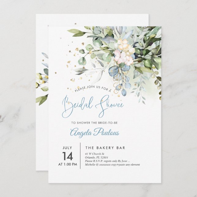 Invitación Ducha nupcial PixDezines Blue Gum Eucalyptus (Anverso / Reverso)