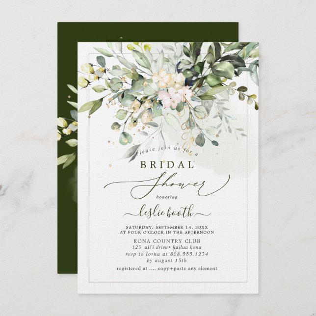Invitación Ducha nupcial PixDezines Gum Eucalyptus (Anverso / Reverso)