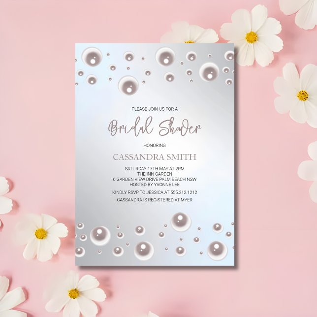 Invitación Ducha nupcial plateada Pearl blanca mínima (Subido por el creador)