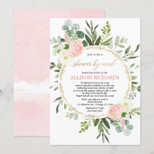 Invitación Ducha nupcial por correo color rosa verde elegante
