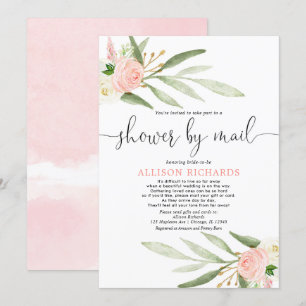 Invitación Ducha nupcial por correo dorado de vegetación rosa
