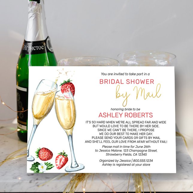 Invitación Ducha nupcial por correo - Fresas Champagne (Bridal Shower by Mail invitation from my Strawberries and Champagne bridal shower collection)