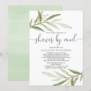Invitación Ducha nupcial por correo simple verde elegante dor