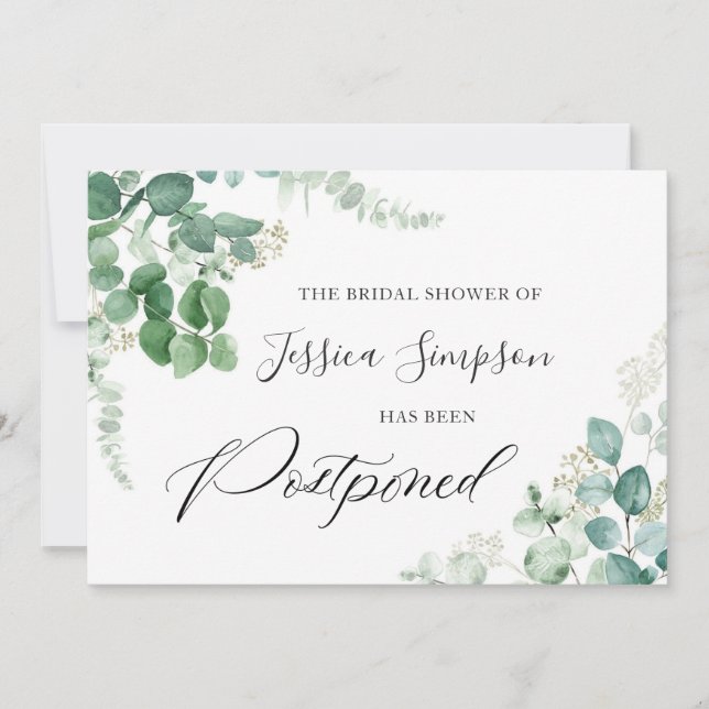 Invitación Ducha nupcial pospuesta cambia la fecha de eucalip (Anverso)