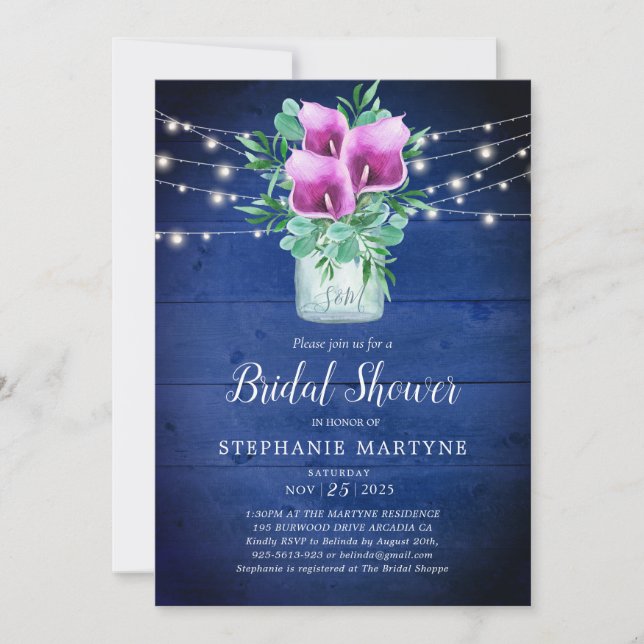 Invitación Ducha nupcial Purple Calla Lily Ilumina Floral (Anverso)