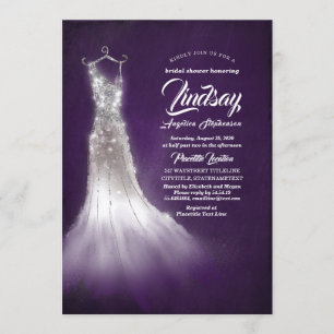 Invitación Ducha nupcial púrpura de plata del vestido