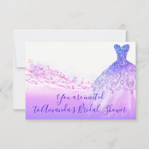 Invitación Ducha nupcial Purpurina púrpura rosa azul real