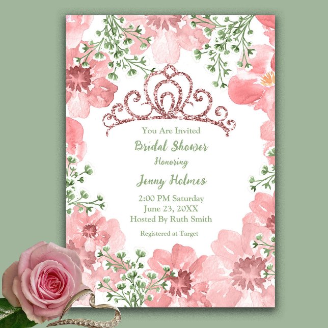 Invitación Ducha nupcial Purpurina rosado Rosas de la corona  (Subido por el creador)