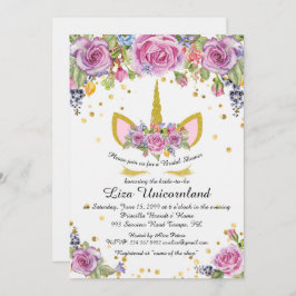 Invitación Ducha nupcial que honra, unicornio, blanco, flores