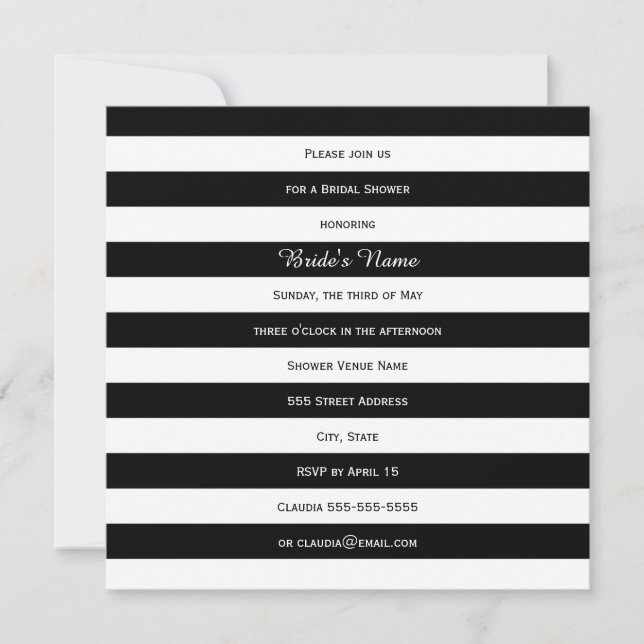 Invitación Ducha nupcial rayada en blanco y negro (Anverso)