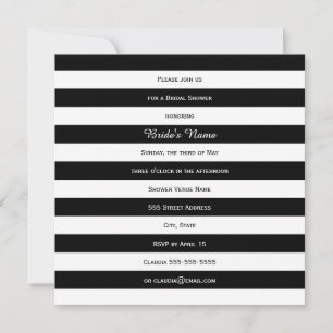 Invitación Ducha nupcial rayada en blanco y negro