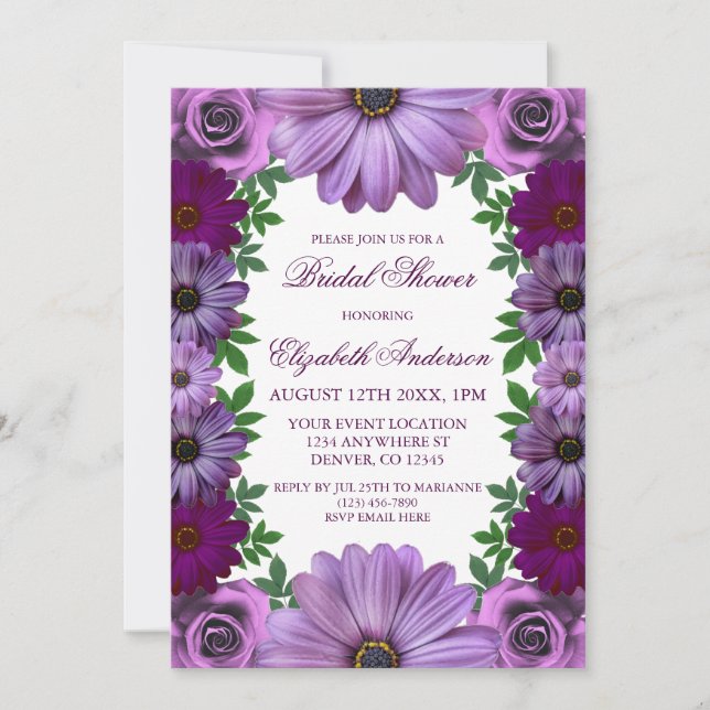 Invitación Ducha nupcial Regal Purple Floral (Anverso)