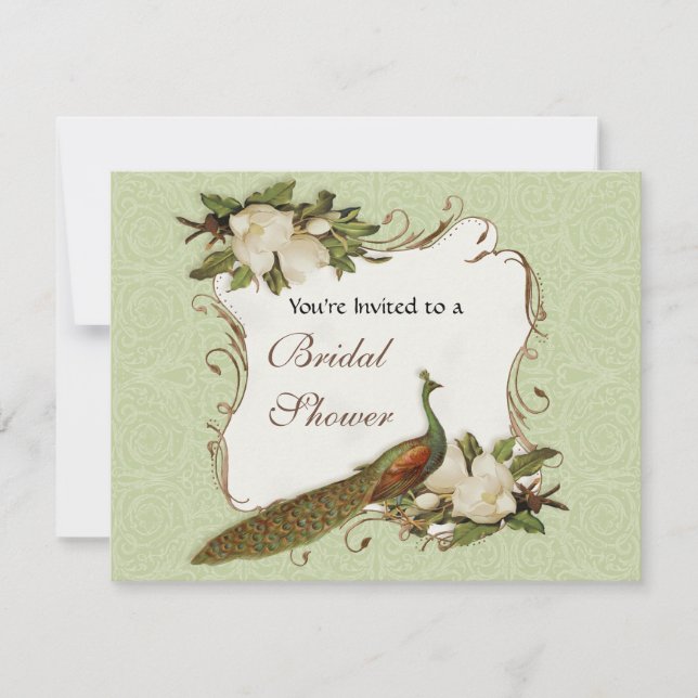 Invitación Ducha nupcial - remolino del pavo real y de la (Anverso)