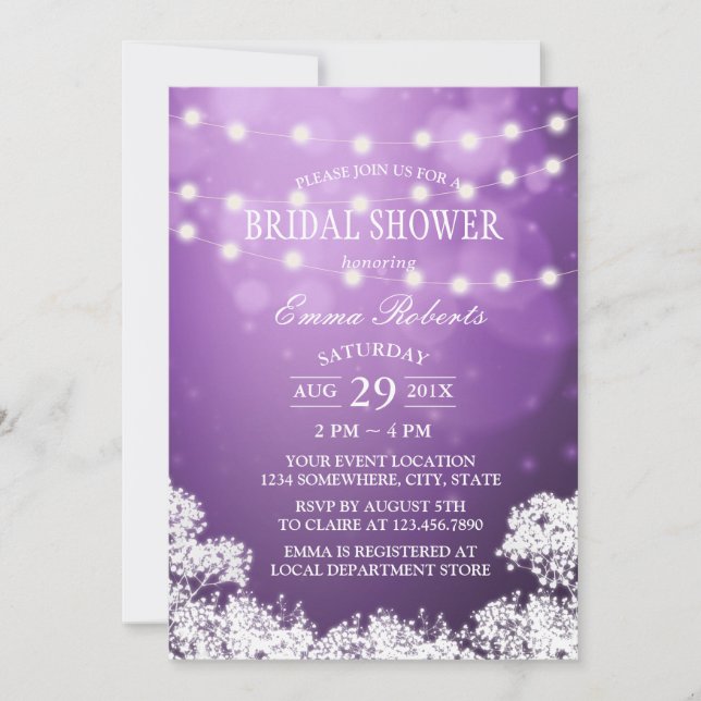 Invitación Ducha nupcial Respiración del bebé morado moderno (Anverso)