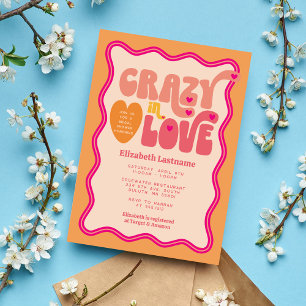 Invitación Ducha Nupcial Retró Melocotón Naranja Loca de Amor