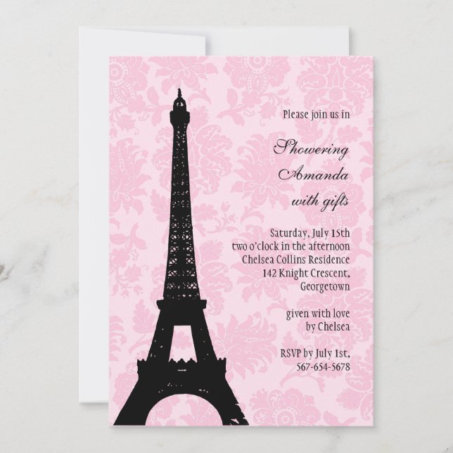 Invitación Ducha nupcial romántica de París (Anverso)